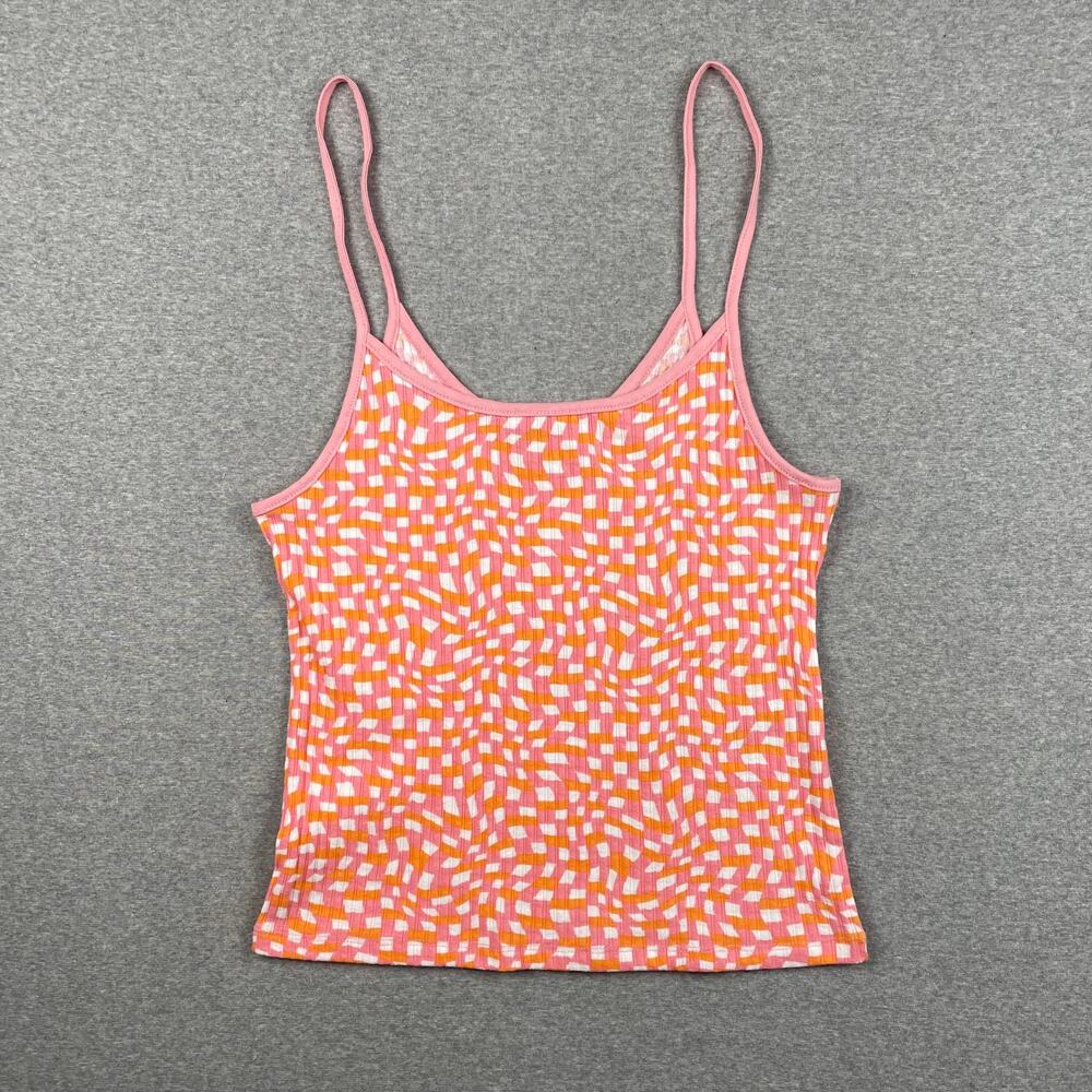 Billabong Little Sister Ribbed Cami Tank Top Size L Flamingo Pink Orange Stretch